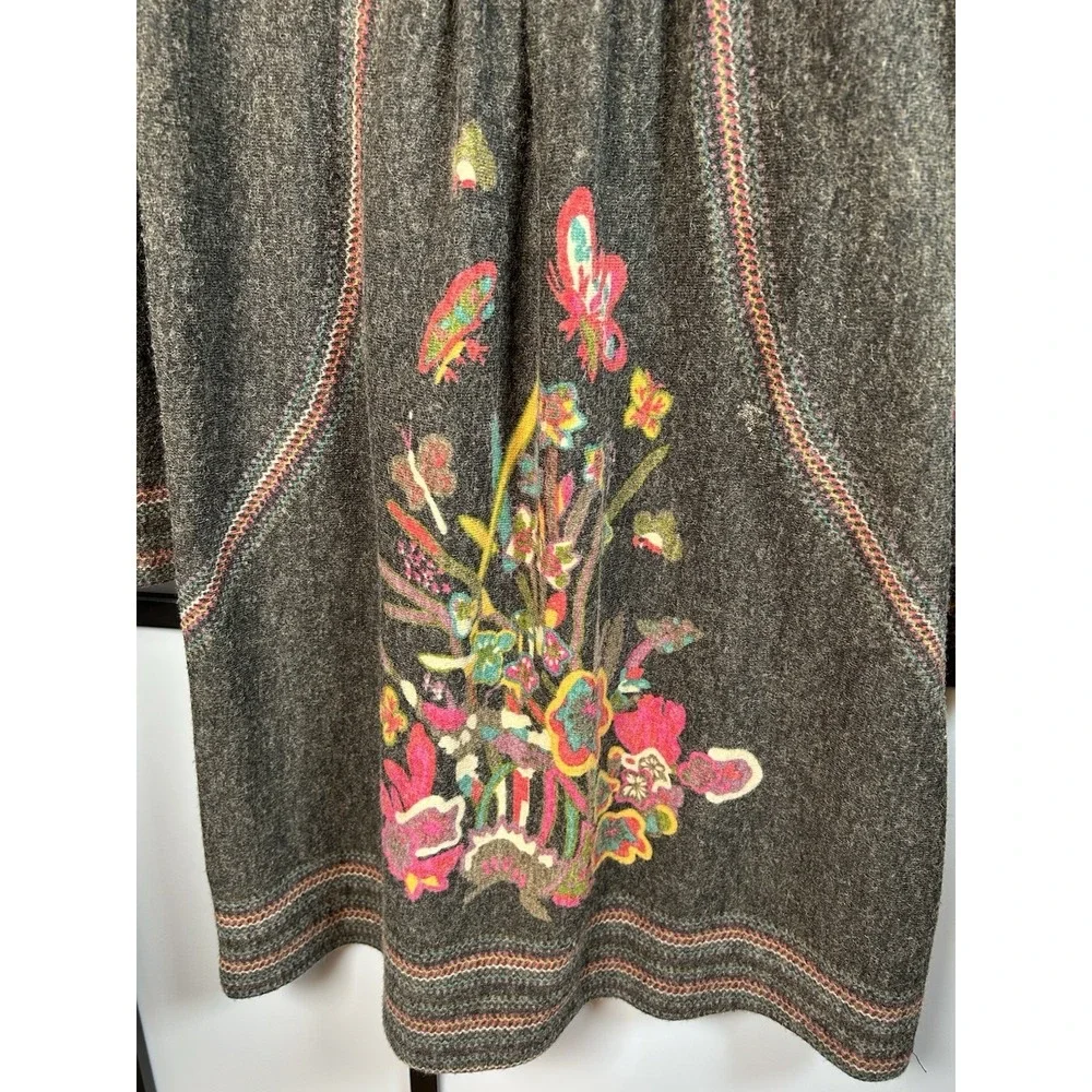 Aryeh Boho Sweater Dress Charcoal Floral Butterfly Embroidered Crochet Lace Sz L - Picture 7 of 12